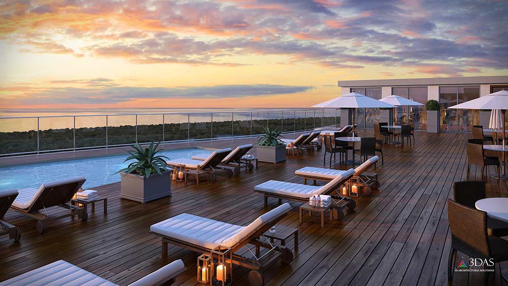 (Lowres) Kalea Bay Rooftop Sunset 3D Rendering (Naples, Florida)