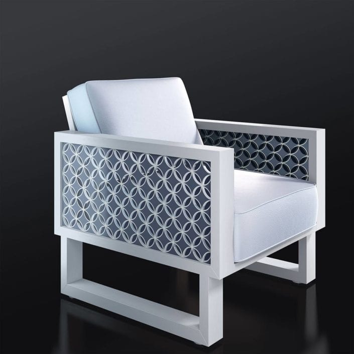 White Leather Chair, Blue Circles - Twist Modern