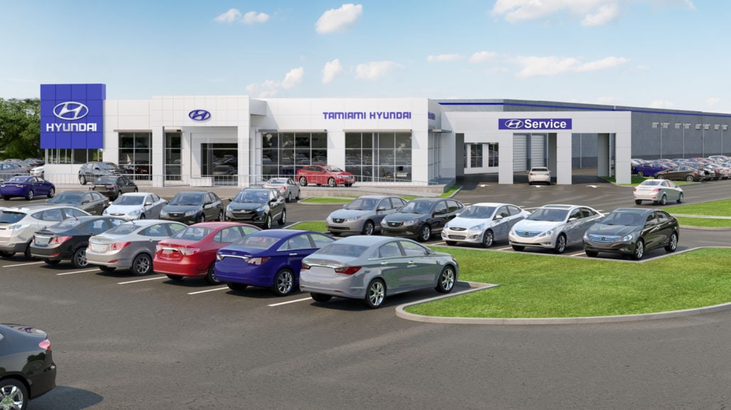 Tamiami Hyundai in Naples - Exterior Commercial 3D Rendering Front View