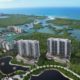 Kalea Bay 3D Rendering of Two Towers and Vegetation Overlay Drone Aerial Photo