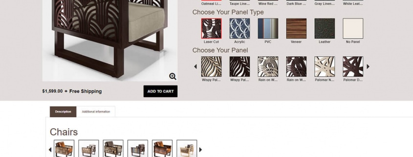 The e-commerce furniture selector system uses a Mix and Match system which allows one object to be layered on top of another object.