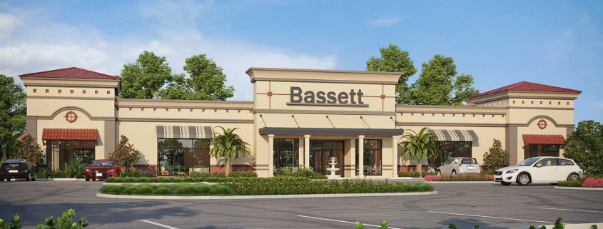 3D rendering of the Bassett Furniture store in Coconut Point mall Estero, Florida.