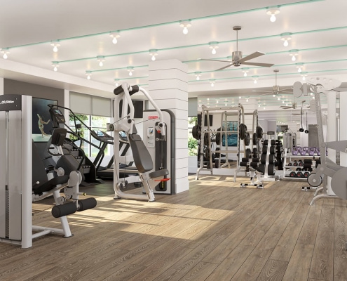 Avana Bayview is located in Pompano Beach, Florida. Fitness / Gym 3D Interior Rendering by 3DAS