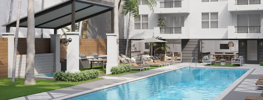 Avana Bayview is located in Pompano Beach, Florida. 3D Pool Exterior Rendering by 3DAS