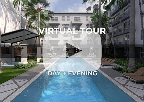 View Day and Evening Pseudo Virtual Tour of Resort Pool Apartment Complex